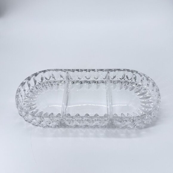 Vintage Heavy Crystal Glass Oval Edge 3 Divided Sections Relish Dish - Picture 5 of 5